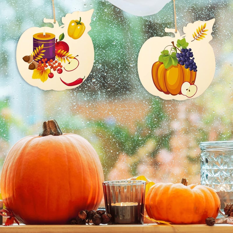 Sophena Large Size 7inch Wooden Halloween Thanksgiving Ornaments to Paint, DIY Blank Unfinished Pumpkin Wood Discs Ornament for Crafts Hanging Autumn Decorations(10PCS, Beige Pumpkin) - Image 5